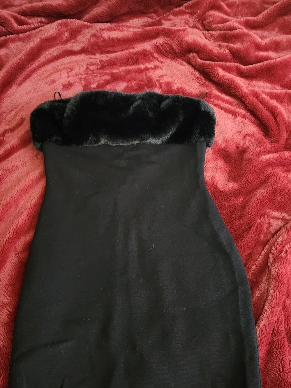 Express Black Strapless Dress with Faux Fur Trim
